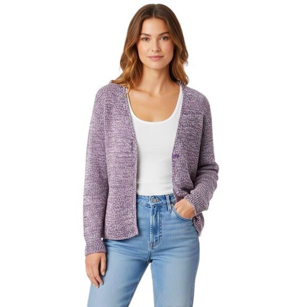 Jones New York Cardigan Sz Large Sweater Open Button Casual Trendy Modern Boho